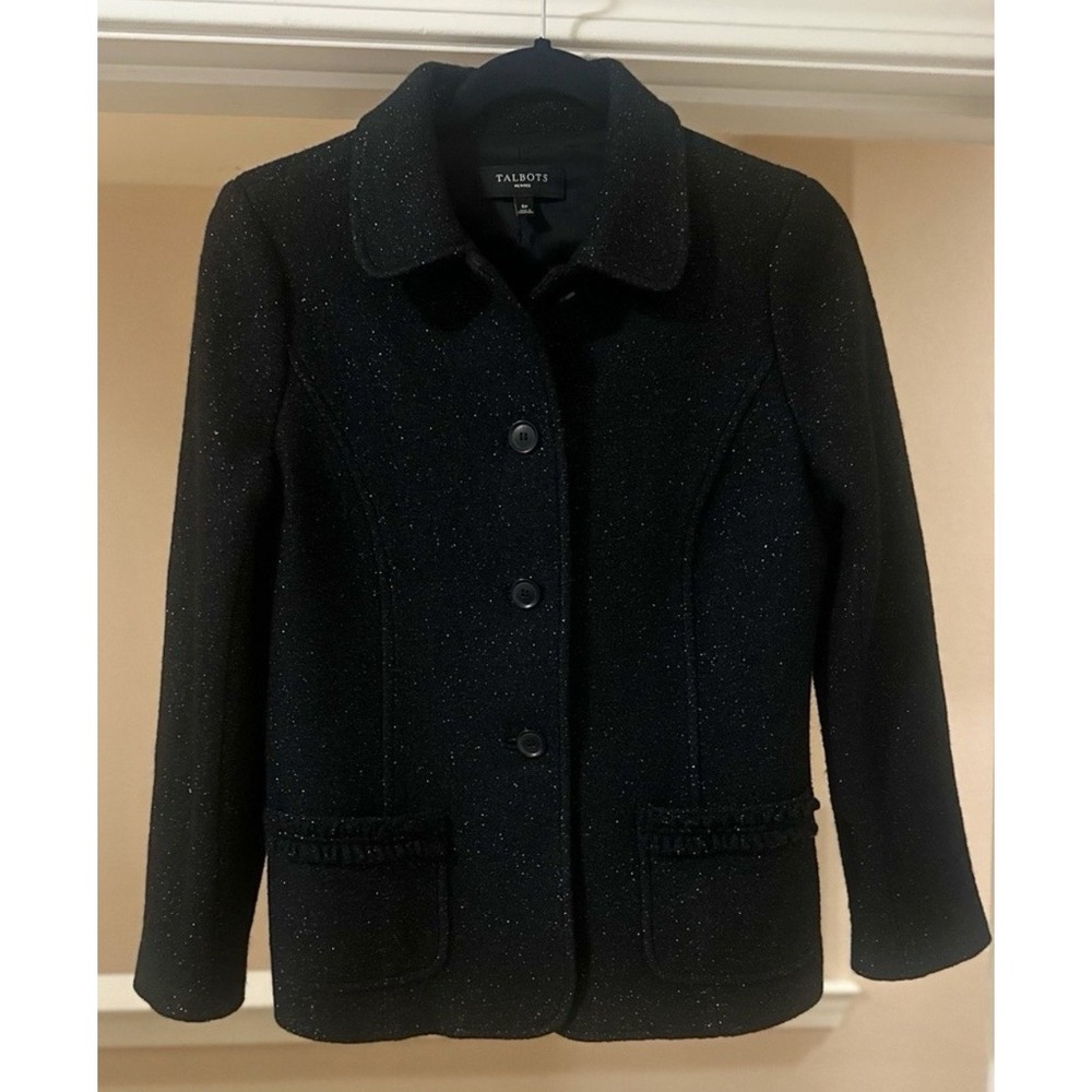 NWOT Women's Talbots Wool Blend JacketBlazer Sparkle Black Silver Party 6P.
